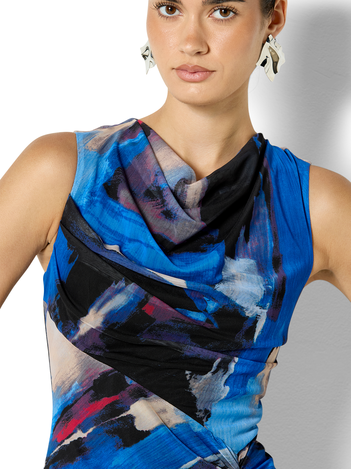 Faylen Sapphire Printed Mesh Dress