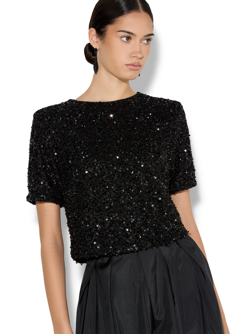 roberta black check Tweed Sequin top