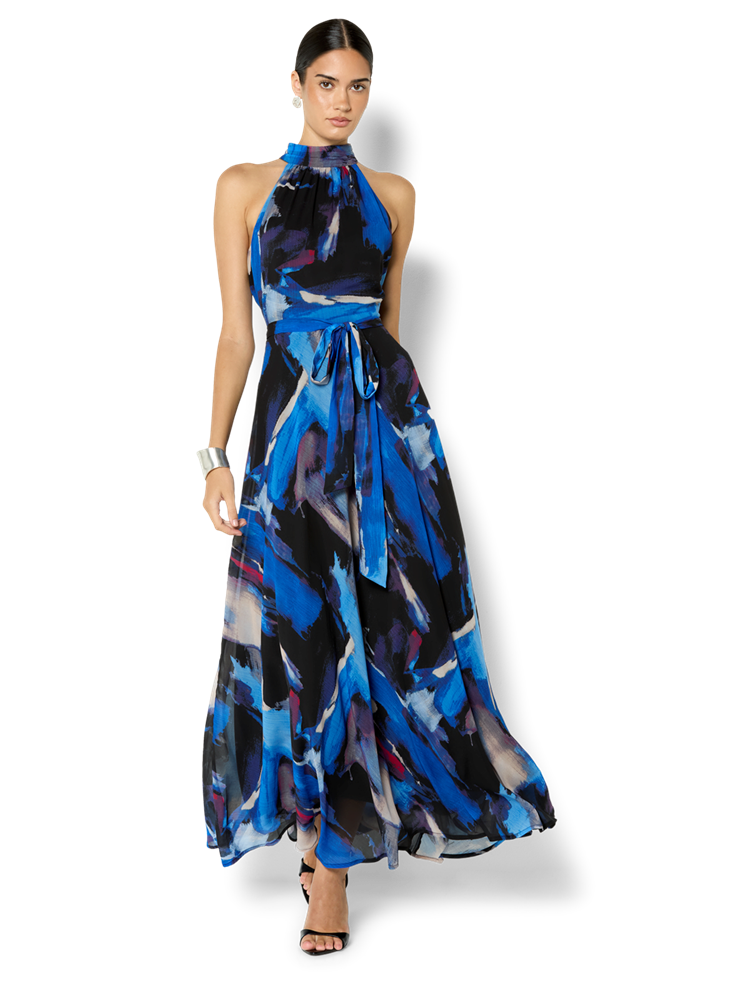 Gisele Sapphire Printed Halter Maxi