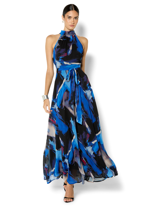Gisele Sapphire Printed Halter Maxi