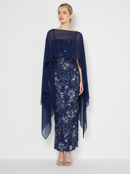 Angeline Navy Chiffon Overlay Wrap