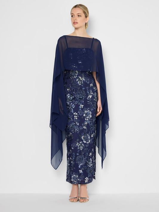 Angeline Navy Chiffon Overlay Wrap