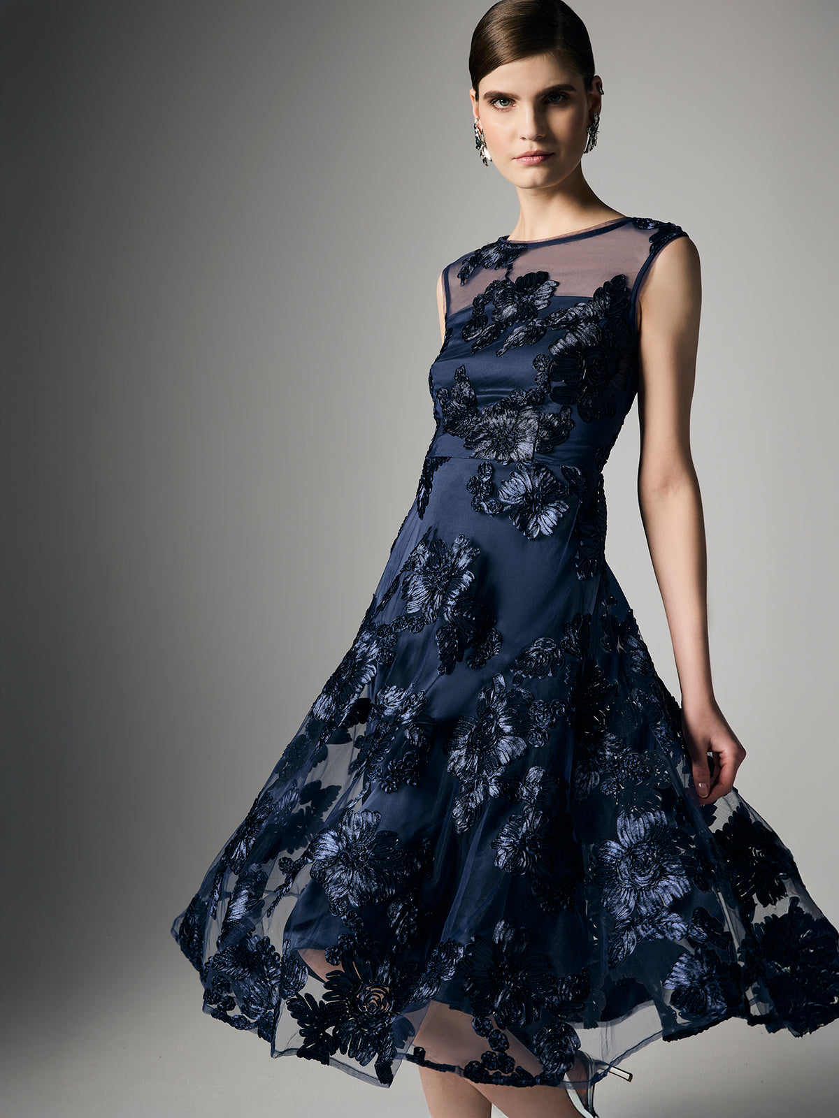 Isha Navy Ribbon Lace Dress