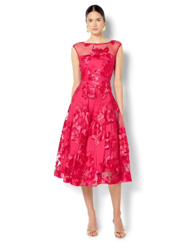 Isha Hot Pink Ribbon Lace Dress