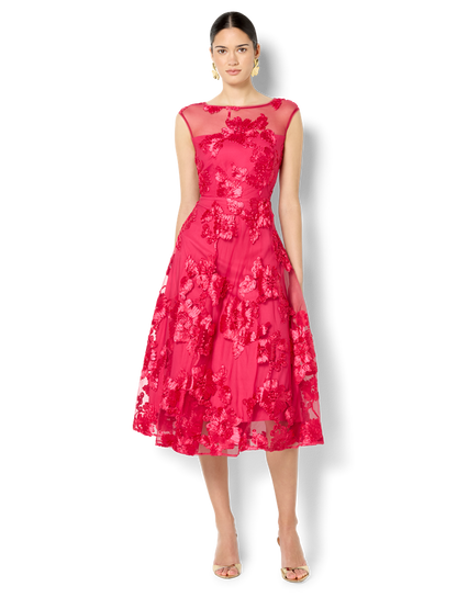 Isha Hot Pink Ribbon Lace Dress