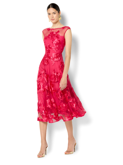 Isha Hot Pink Ribbon Lace Dress