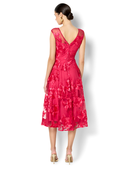 Isha Hot Pink Ribbon Lace Dress