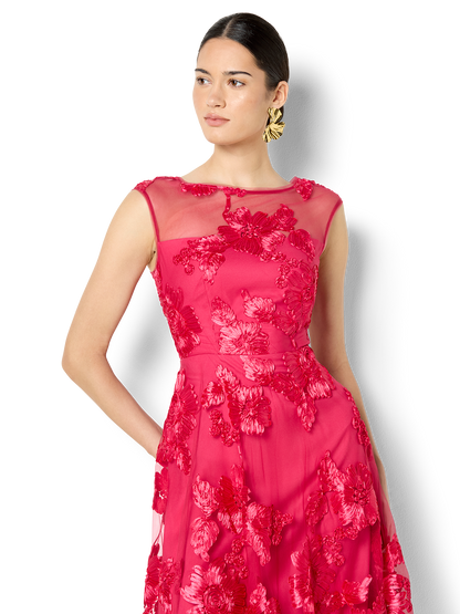 Isha Hot Pink Ribbon Lace Dress