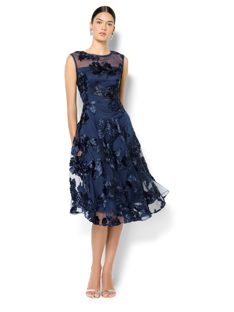 Isha Navy Ribbon Lace Dress