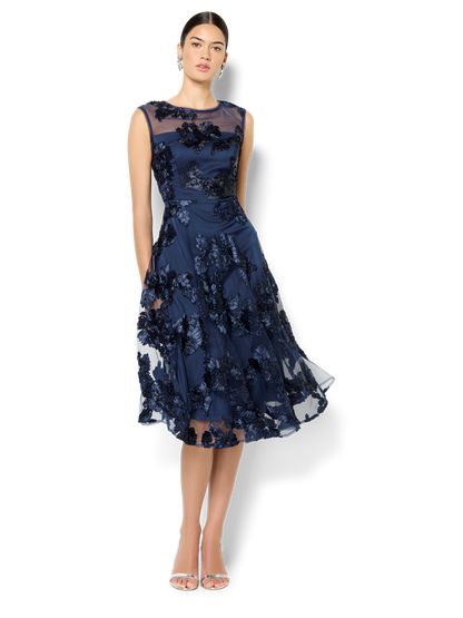 Isha Navy Ribbon Lace Dress