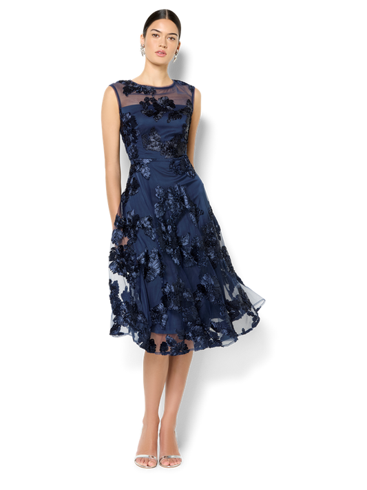 Isha Navy Ribbon Lace Dress