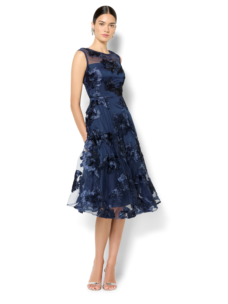 Isha Navy Ribbon Lace Dress