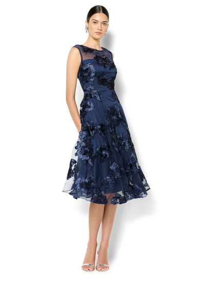 Isha Navy Ribbon Lace Dress