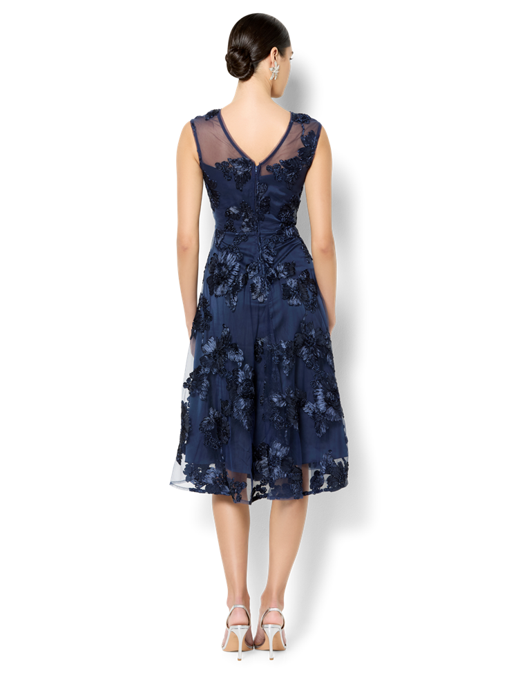 Isha Navy Ribbon Lace Dress