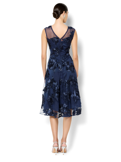 Isha Navy Ribbon Lace Dress
