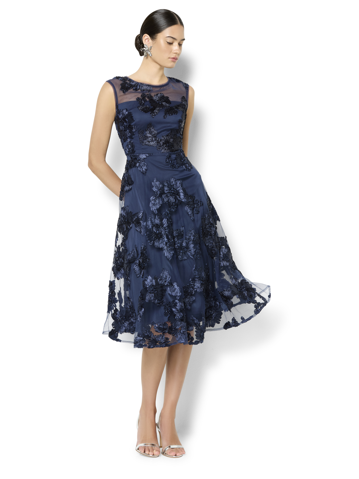 Isha Navy Ribbon Lace Dress