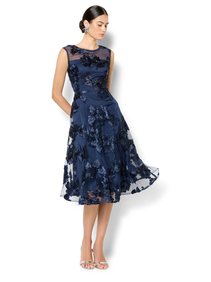 Isha Navy Ribbon Lace Dress
