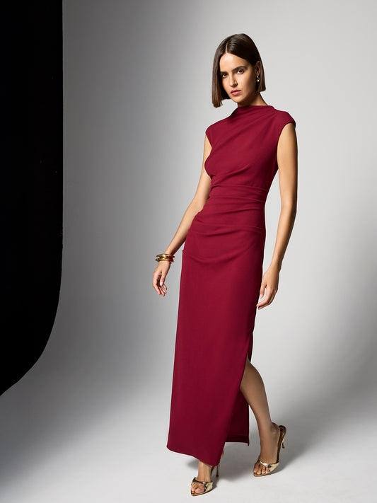 June Merlot Side Tuck Dress
