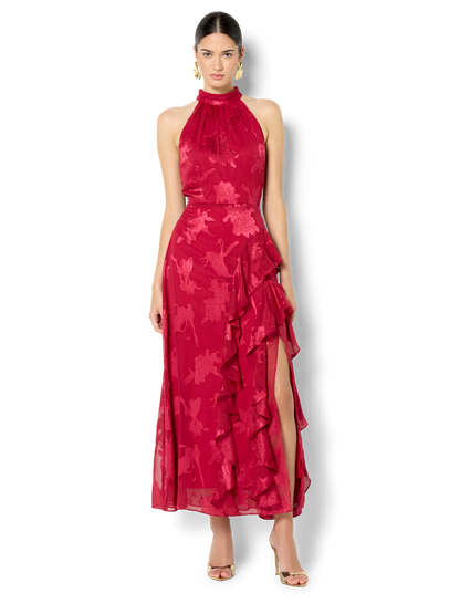 Kailey Hot Pink Ruffle Halter Dress