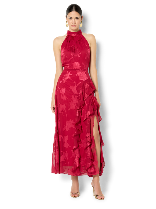 Kailey Hot Pink Ruffle Halter Dress