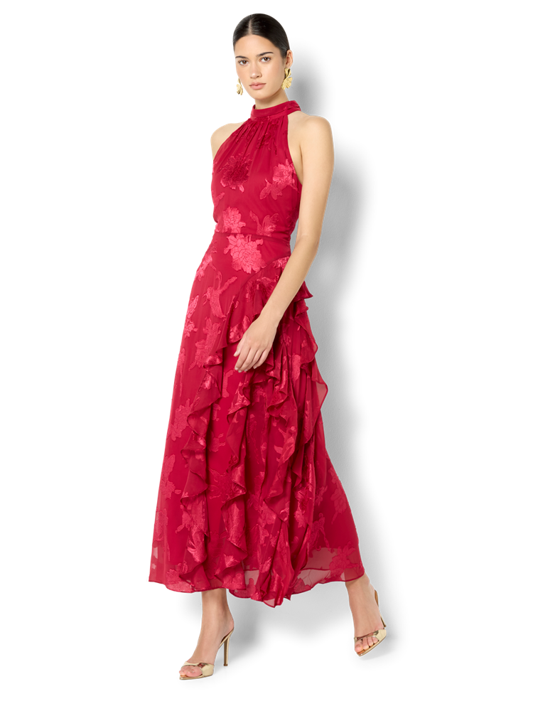 Kailey Hot Pink Ruffle Halter Dress