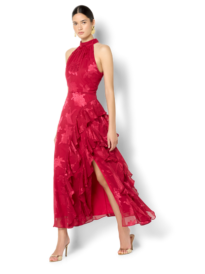 Kailey Hot Pink Ruffle Halter Dress