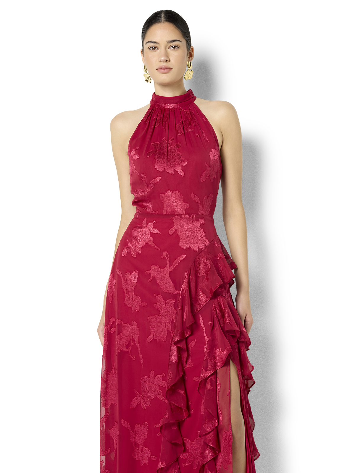 Kailey Hot Pink Ruffle Halter Dress