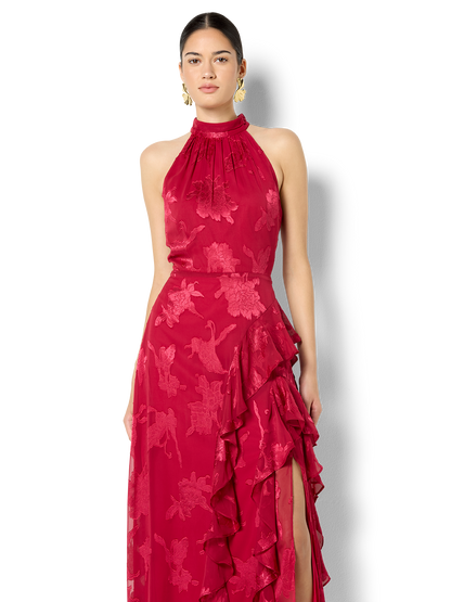 Kailey Hot Pink Ruffle Halter Dress