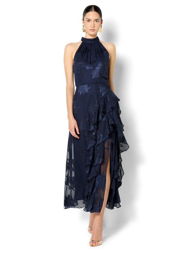 Kailey Navy Ruffle Halter Dress