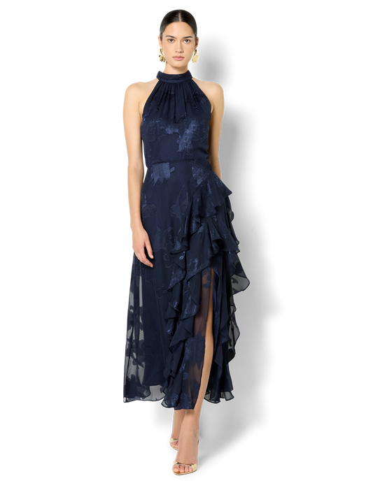 Kailey Navy Ruffle Halter Dress
