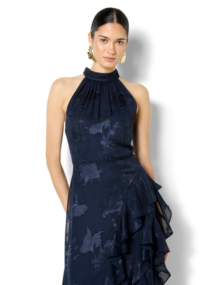 Kailey Navy Ruffle Halter Dress