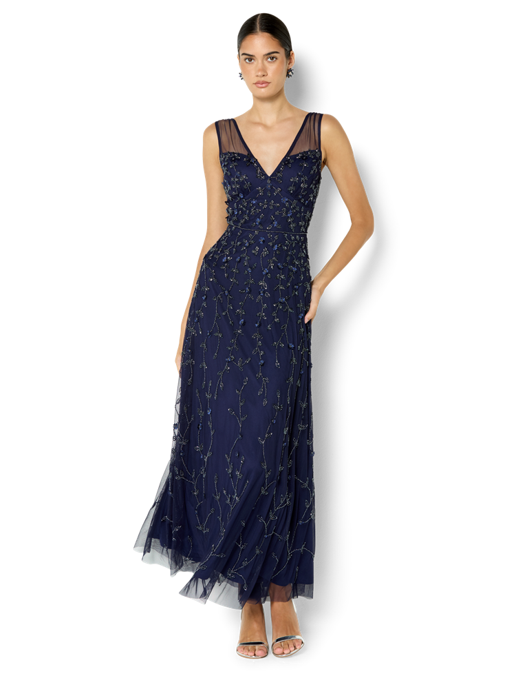 Kamille Navy Hand Beaded Gown