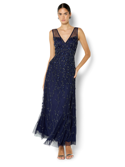 Kamille Navy Hand Beaded Gown
