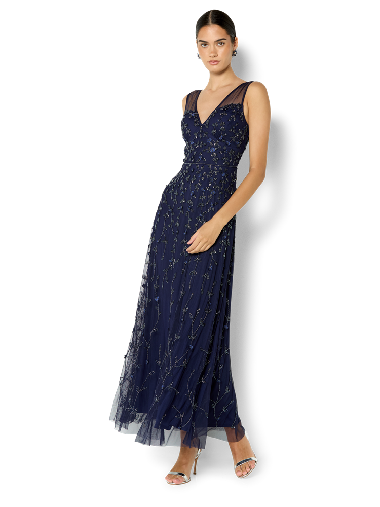Kamille Navy Hand Beaded Gown
