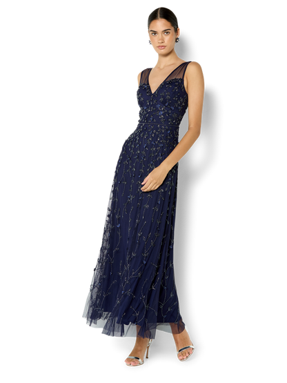 Kamille Navy Hand Beaded Gown