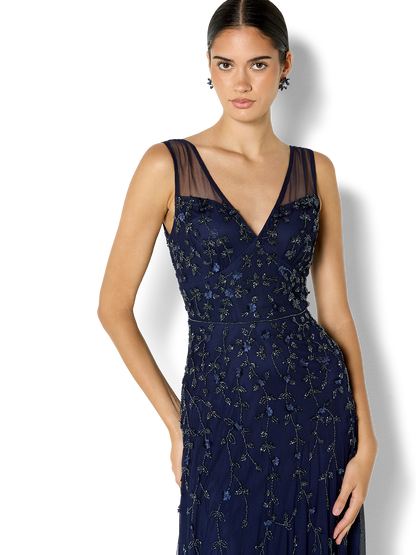 Kamille Navy Hand Beaded Gown