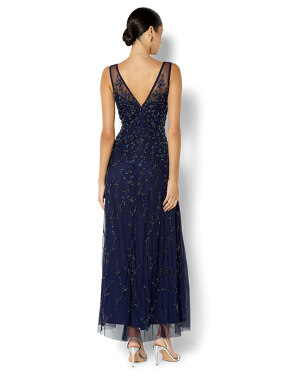 Kamille Navy Hand Beaded Gown
