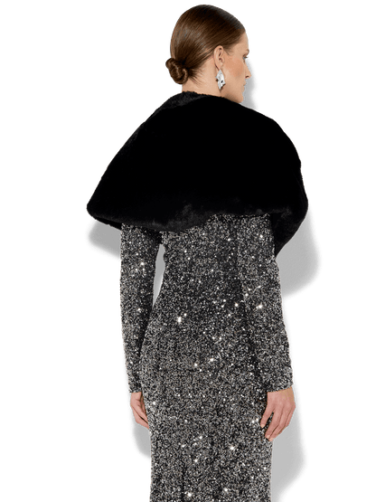 Karine Black Faux Fur Shawl