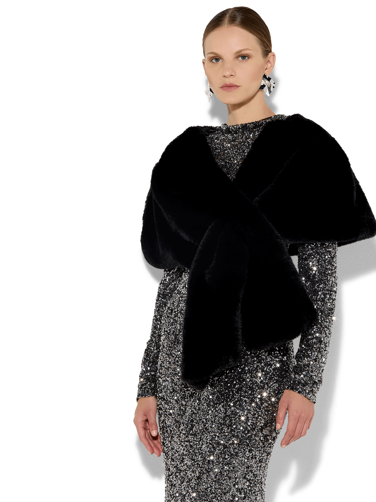 Karine Black Faux Fur Shawl - Montique Clothing Karine Black Faux Fur Shawl - Montique Clothing