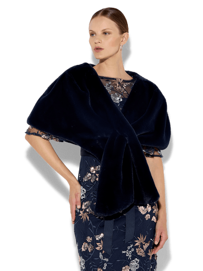 Karine Navy Faux Fur Wrap