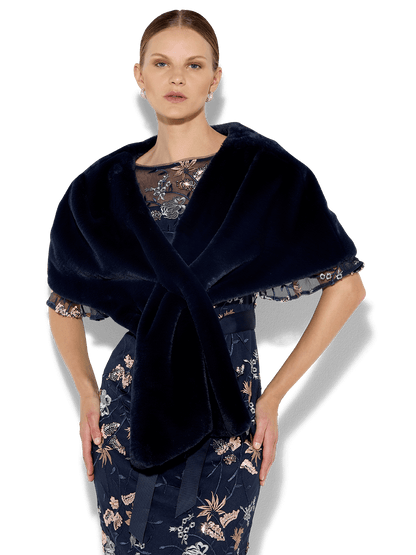 Karine Navy Faux Fur Wrap
