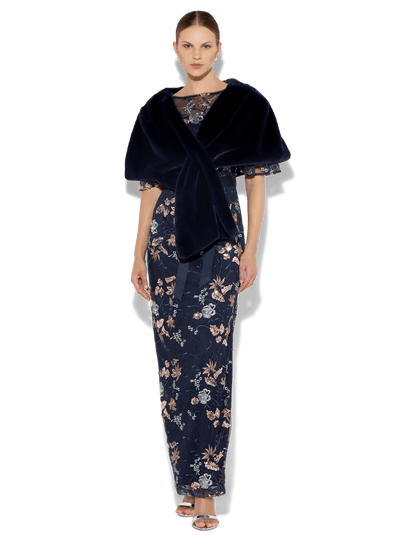 Karine Navy Faux Fur Wrap