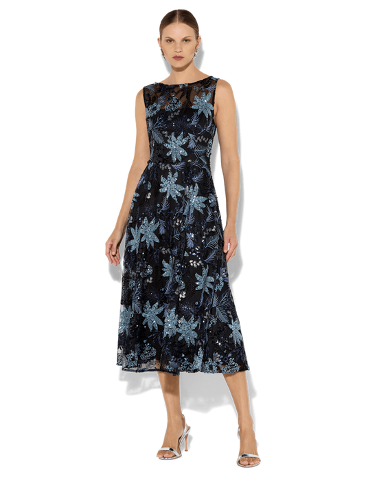 Lavinia Navy Sequin Embroidered Dress