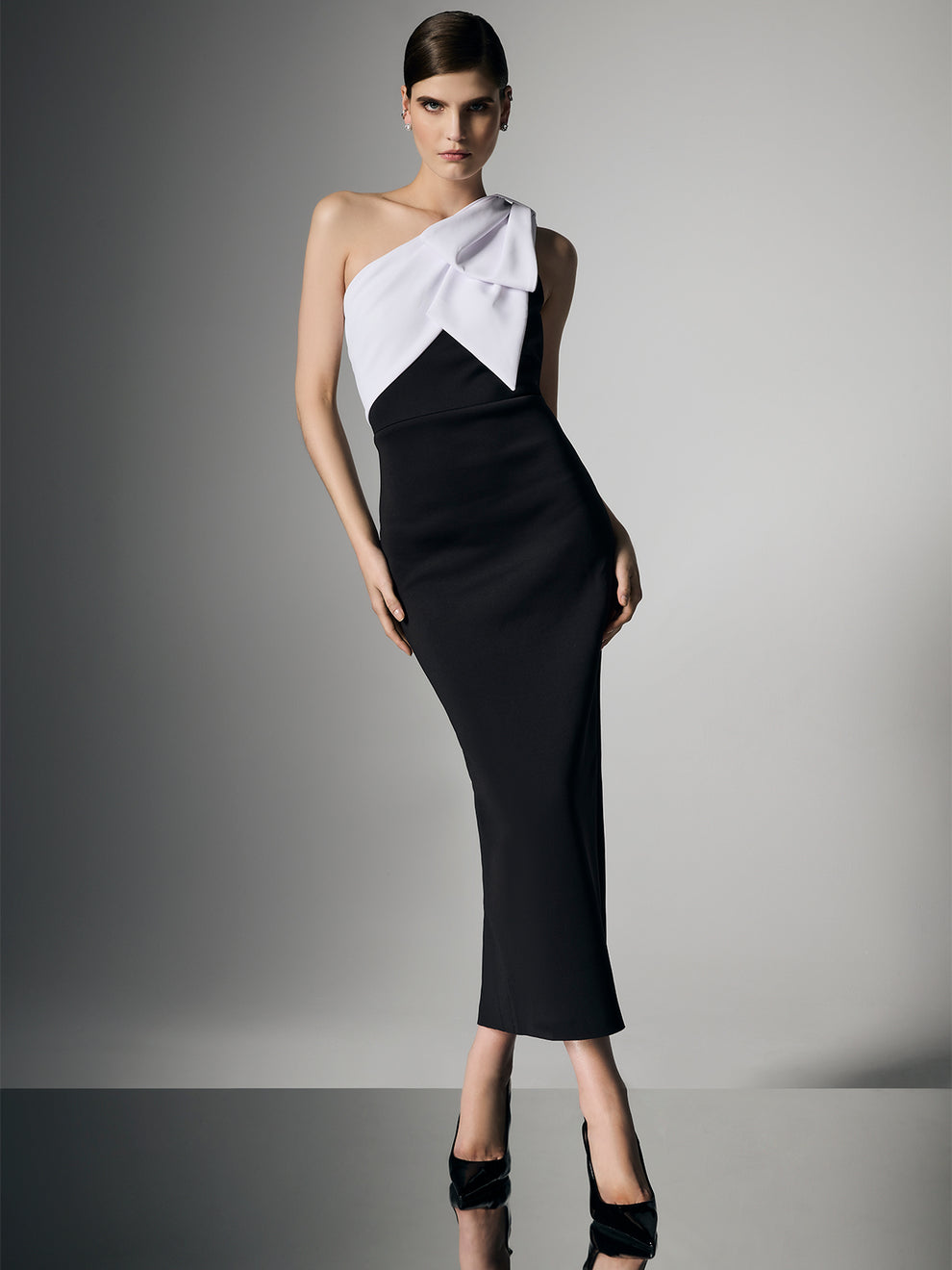 Lowan Duotone One Shoulder Dress - Montique Clothing