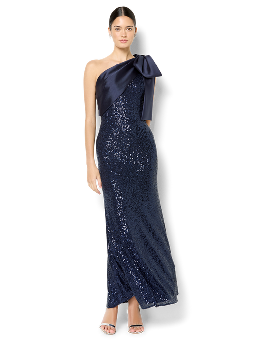 Lennon Navy Sequin One Shoulder Gown