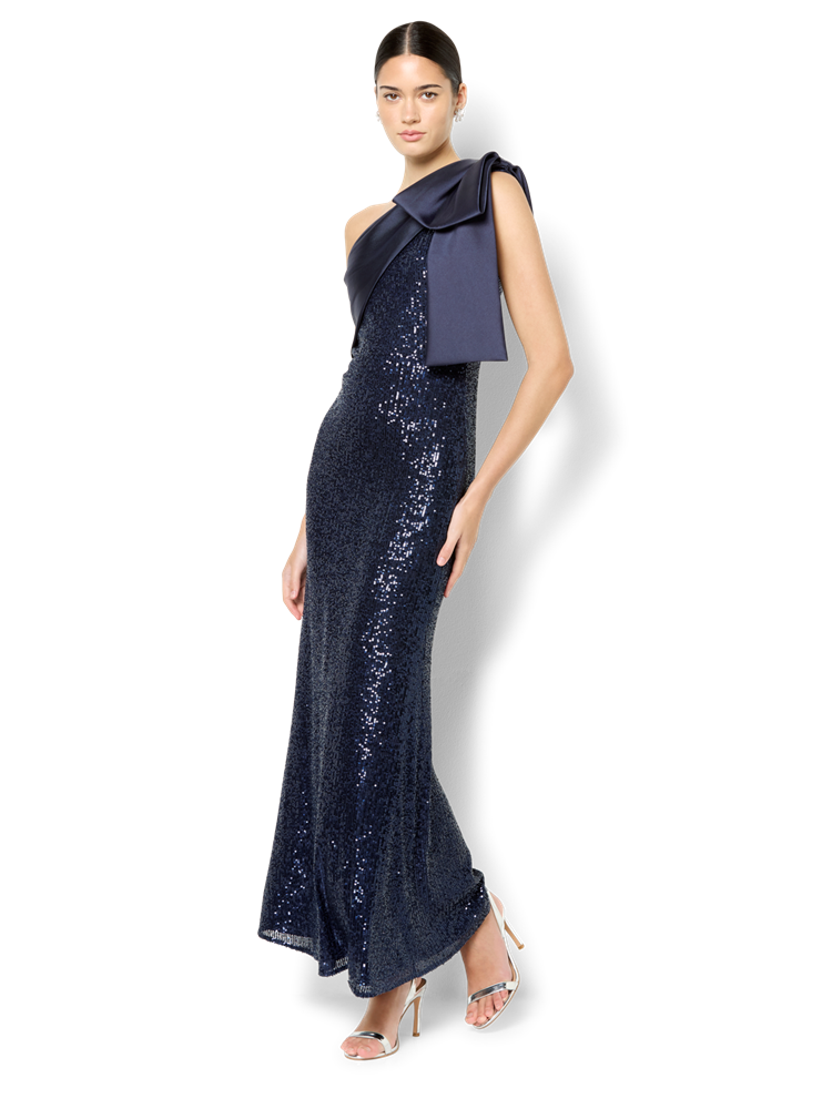 Lennon Navy Sequin One Shoulder Gown