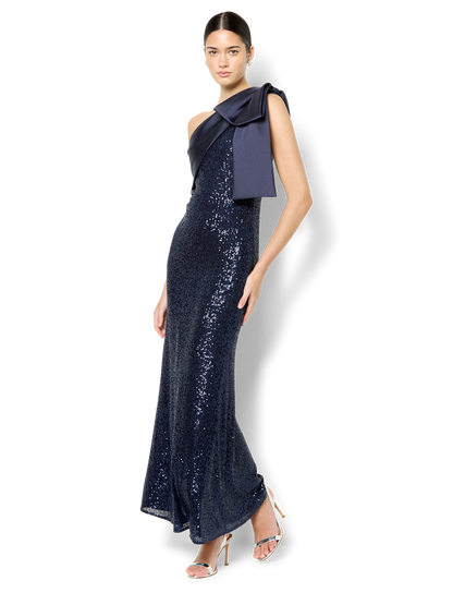 Lennon Navy Sequin One Shoulder Gown