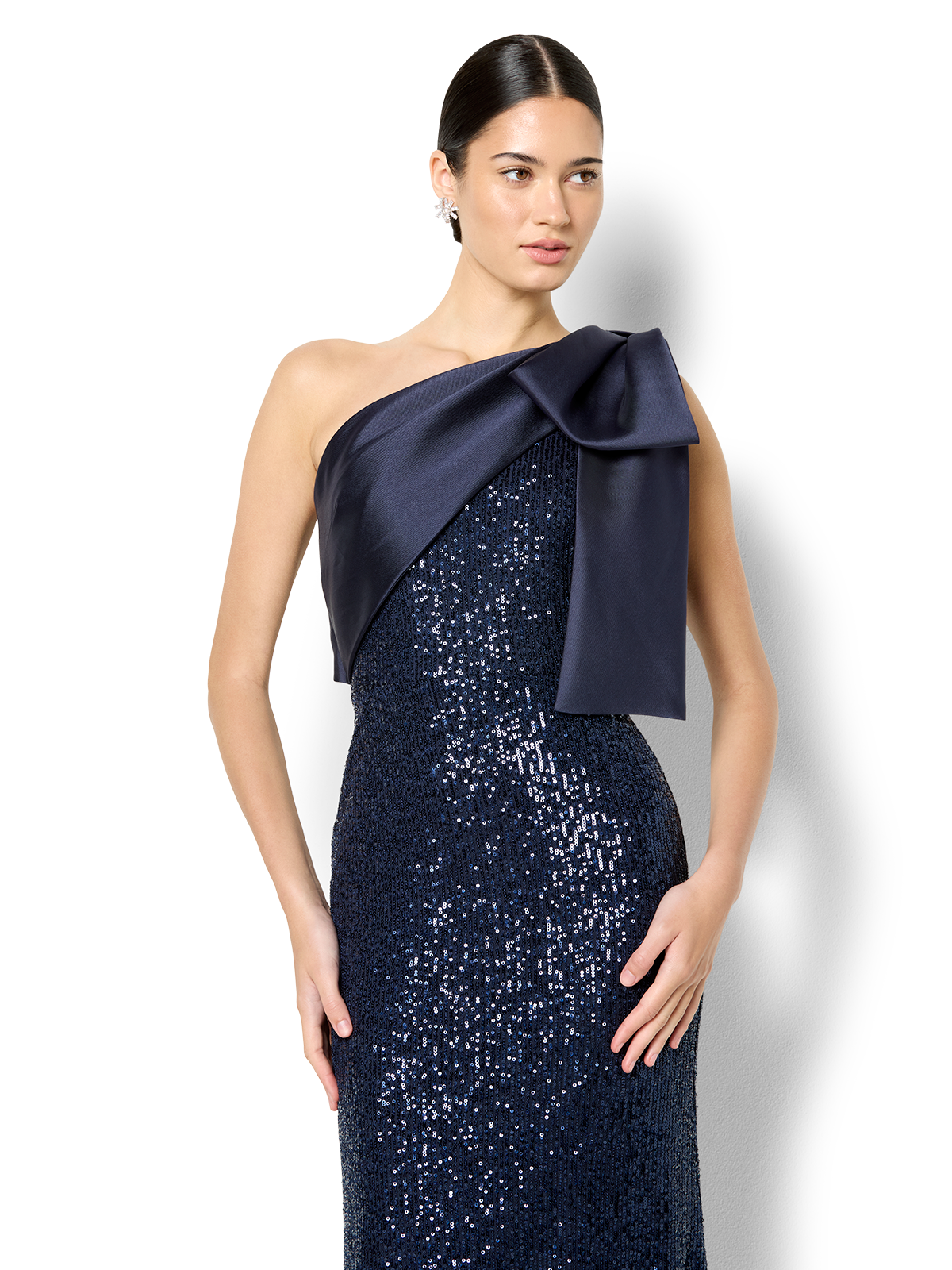 Lennon Navy Sequin One Shoulder Gown