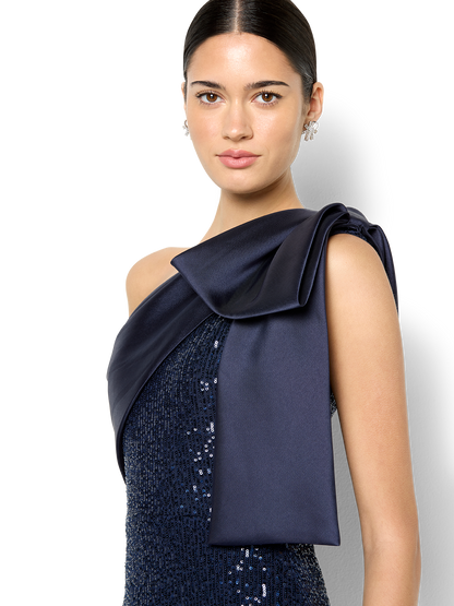 Lennon Navy Sequin One Shoulder Gown