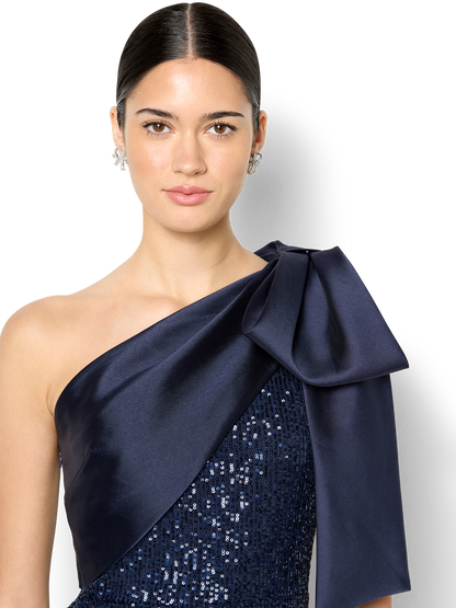Lennon Navy Sequin One Shoulder Gown